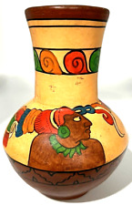 VTG Aztec Mayan Terracotta Clay Vase Handmade Hand-Painted Mexico Pottery 7.5
