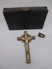 Vtg c1930s Lighted Jesus Cross Crucifix Wood Rhinestones Light Up w/ Case As Is picture