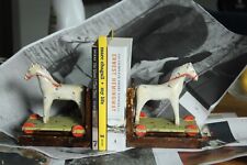 Vintage or Antique wooden painted sculpture horse bookends for children or adult picture