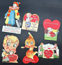 Set of 6 Used 1930s / 1940s Valentines, 1 Mechanical, 1 Hidden Message picture