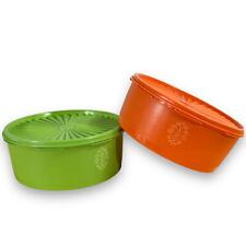 Vintage Tupperware Storage Canister Bowls ORANGE GREEN With Lids 1204-9 picture