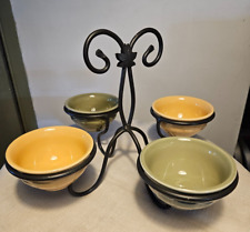 LONGABERGER Condiment Bowl Set Of 4 With iron Stand picture