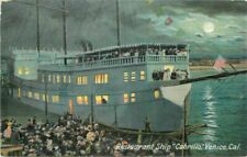 Venice California Restaurant Ship Cabrillo Night Newman C-1905 Postcard 21-10497 picture
