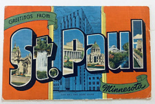 Greetings From St Paul Minnesota Large Letter Linen Postcard Mando picture
