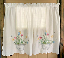 CURTAINS Country Kitchen Cottage Vintage basket tulips butterfly scalloped edges picture