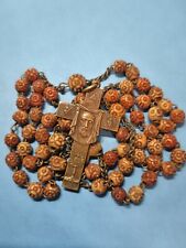 AMAZING antique FRENCH NUNS rosary /  VEIL of VERONICA cross  / 1900  MONASTERY picture