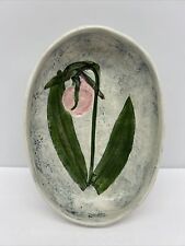 Vintage Salt Marsh Pottery Hanging Bowl Ladyslipper S.Dartmouth Pressed Flower picture