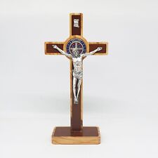 The Blessed Union of Jesus and St. Benedict Olive Wood Cross from the Holy land picture