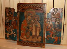 Vintage hand painted Orthodox icon triptych The Virgin Mary Christ Child picture