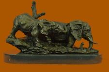 Handmade Two Elephant Crossing a Bridge Sign of Wealth Power Bronze Figurine Art picture