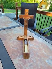 Vintage Wooden Crucifix Cross Last Rites Sick Call Candles picture