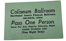1967 Coliseum Ballroom Oelwein IA Iowa Pass One Person Saturday Night Ticket picture