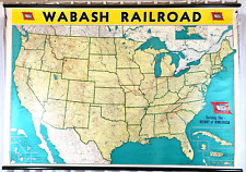 Rare Vintage Wabash Railroad 57 Inch X 40 Inch Wall Map - Not a Reproduction picture