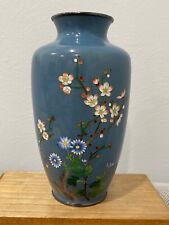 Vintage Japanese Silver Mounted Silver Wire Cloisonne Vase w/ Flowers Decoration picture