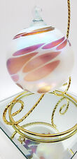 Hand Blown Glass Pink Mauve Pearlescent Feather Pattern Ornament picture