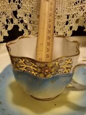 Antique rsPrussia gold encrusted moriage coffee cup porcelain fluted mold german picture