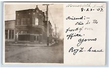 1907 Monroeville, IN Postcard-  RPPC FRONT OF OFFICE BUILDING picture