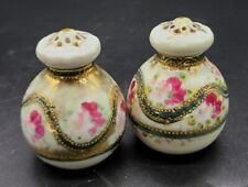 Nippon Hand Painted Gilded Small Porcelain Round Salt & Pepper Shakers picture