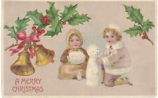 Merry Christmas Two Girls Make A Snowman Embossed 1910  picture