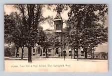 Springfield MA- Massachusetts, Town Hall & High School, Vintage c1909 Postcard picture