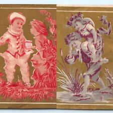 c1880s LOT of 2 Cute Victorian Litho Stock Small Trade Cards Boy Girl Scrap C15 picture