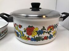Vintage 5 QT Floral Enamel Stock Pot Dutch Oven & Matching Lid picture