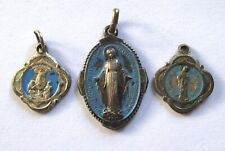 LOT 3 VINTAGE ANTIQUE ITALY RELIGIOUS MEDALS MIRACULOUS MEDAL SILVER BRASS picture