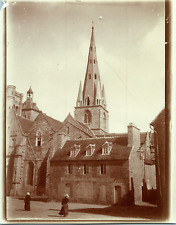 France, Guingamp, view of the Basilica of Notre-Dame de Bon-Secours, vintage print,  picture