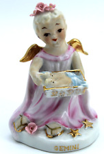 Vintage Gemini Lefton Figurine Zodiac (K8650)Horoscope Astrology Girl Angel Pink picture