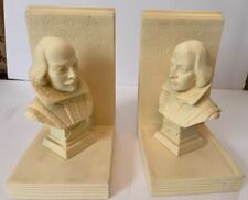 Vintage Set of 2 WILLIAM SHAKESPEARE CARVED BONDED MARBLE Book Ends Italy picture