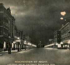 Night Time Street View Rochester Minnesota MN 1913 Vtg Postcard picture