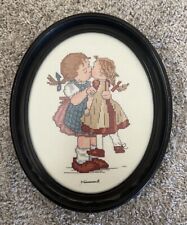 Vintage Antique Primitive Cross Stitch HUMMEL Goebel Girl & Doll Art Signed picture