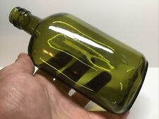 Antique Olive Green Whiskey Flask. 7 1/2 Inches Tall. picture