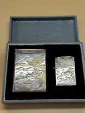 VTG Japanese 950 Sterling Silver  Cigarette & Lighter Case Mount Fuji Landscape picture