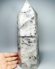 7.71lb Natural Clear Black Tourmaline Quartz Crystal Obelisk Wand Point Healing picture