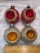 Vintage East Germany Mercury Glass Christmas Ornament Red & Gold Indent Lot of 4 picture