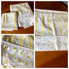 VTG 70's JC PENNY YELLOW FLORAL STRIPE W/ LACE TRIM FLAT SHEET + FABRIC  SZ FULL picture