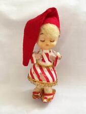 Vintage Xmas Girl Hard Rubber Face Red Night Cap Striped PJ Gown Slippers Japan picture