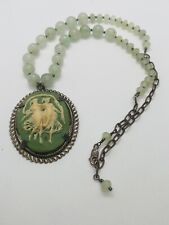 17” VINTAGE JADE JADEITE FACETED STONES CANEO GRACES NECKLACE STERLING SILVER picture