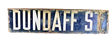 Antique Cobalt Blue Porcelain Street Sign DUNDAFF ST Early 1900's TWO SIDED picture