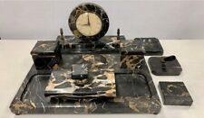 Rare Vintage Executive Marble Alabaster Desk Table Top Set Pad Clock Pen & More picture