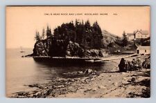 Rockland ME-Maine, Owl's Head Rock and Light, Antique Vintage Souvenir Postcard picture