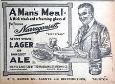 1916 Massachusetts Newspaper Page - Narragansett Lager Ad - A Man's Meal picture