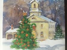 VTG Christmas Greeting Card Snowy Church Tree Ornaments Artist G Shedd 1994 picture