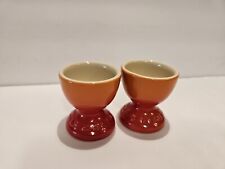 EUC Set Of 2 Le Creuset Footed Egg Cups Holders Flame Orange /Red picture