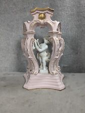 Vintage Hand Painted Pink Ceramic Cherub Playing a Harp Art Shelf Decor picture