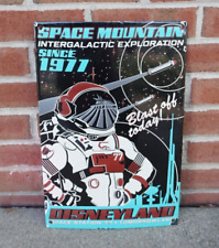 VINTAGE DISNEYLAND SPACE MOUNTAIN PORCELAIN METAL SIGN CARTOON SPACE 1977 RARE picture