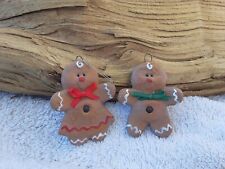Vintage Gingerbread Man & Woman Ornaments Clay Christmas picture