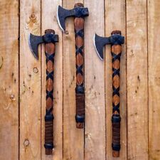 Beautiful custom handmade hand forged set of 3 axes rangar with leather sheath picture