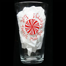 Peppermint Candy EAT DRINK BE MERRY Beer Pint Glass Holiday Party Bar Decoration picture
